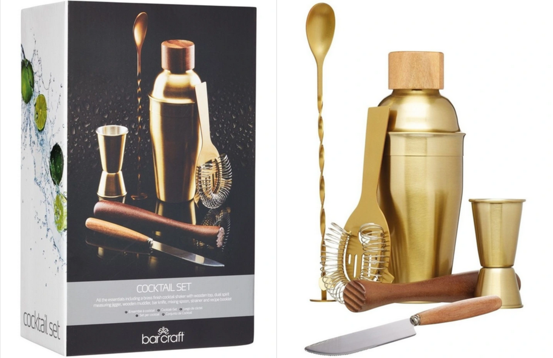BarCraft Brass Cocktail Gift Boxed 6-Piece Set
