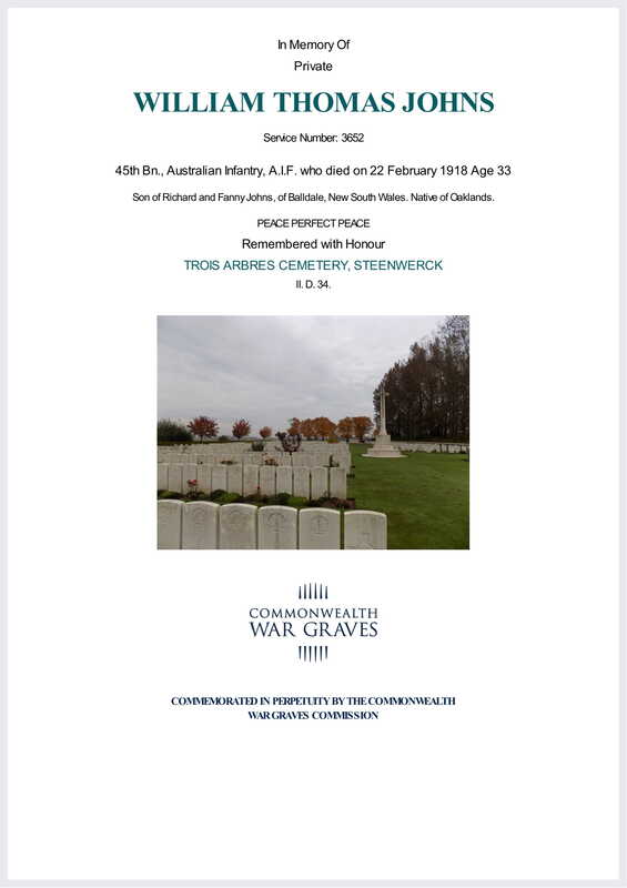 Commonwealth War Graves Commission - William Thomas JOHNS
