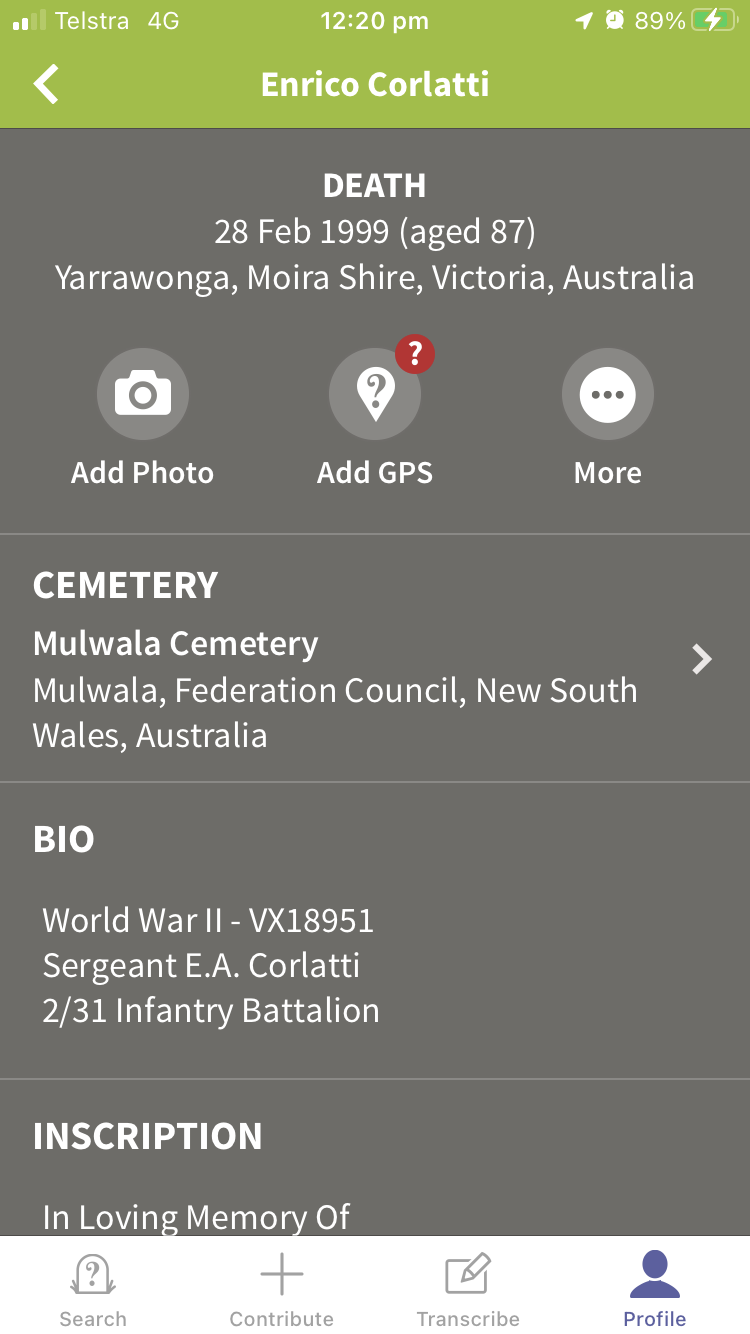 Find A Grave app
