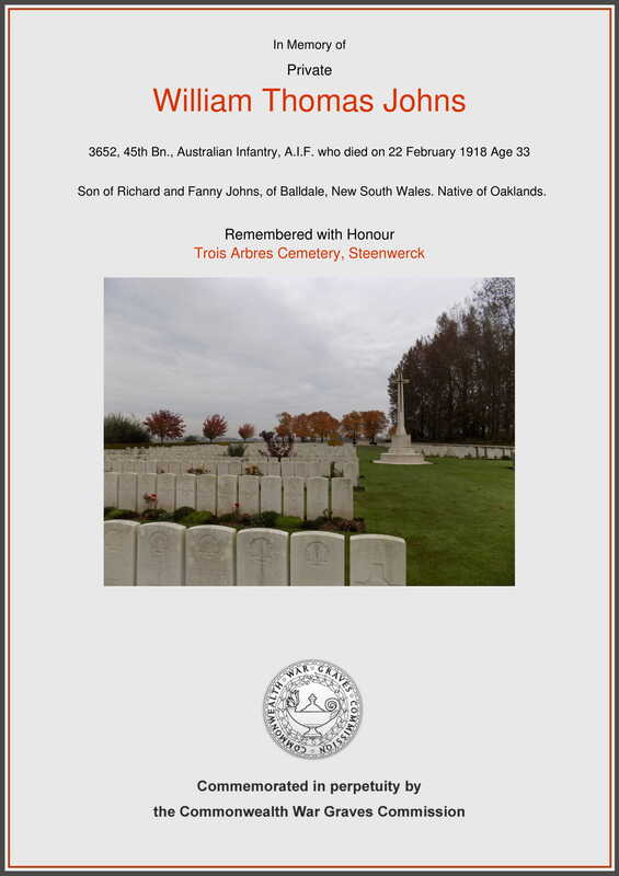 Commonwealth War Graves Commission - William Thomas Johns