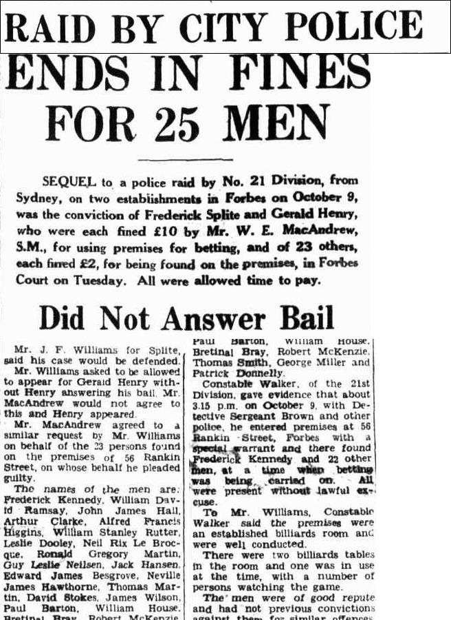 Raid by City Police Ends in Fines for 25 Men - The Forbes Advocate - Friday, 22 October 1954